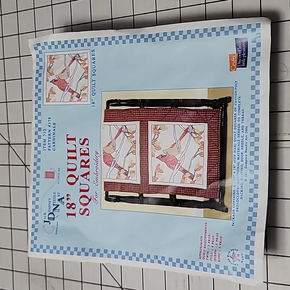 Jack Dempsey Needle Art Item 732‎ Pattern 378 Cardinals 18" Quilt Squares NIP